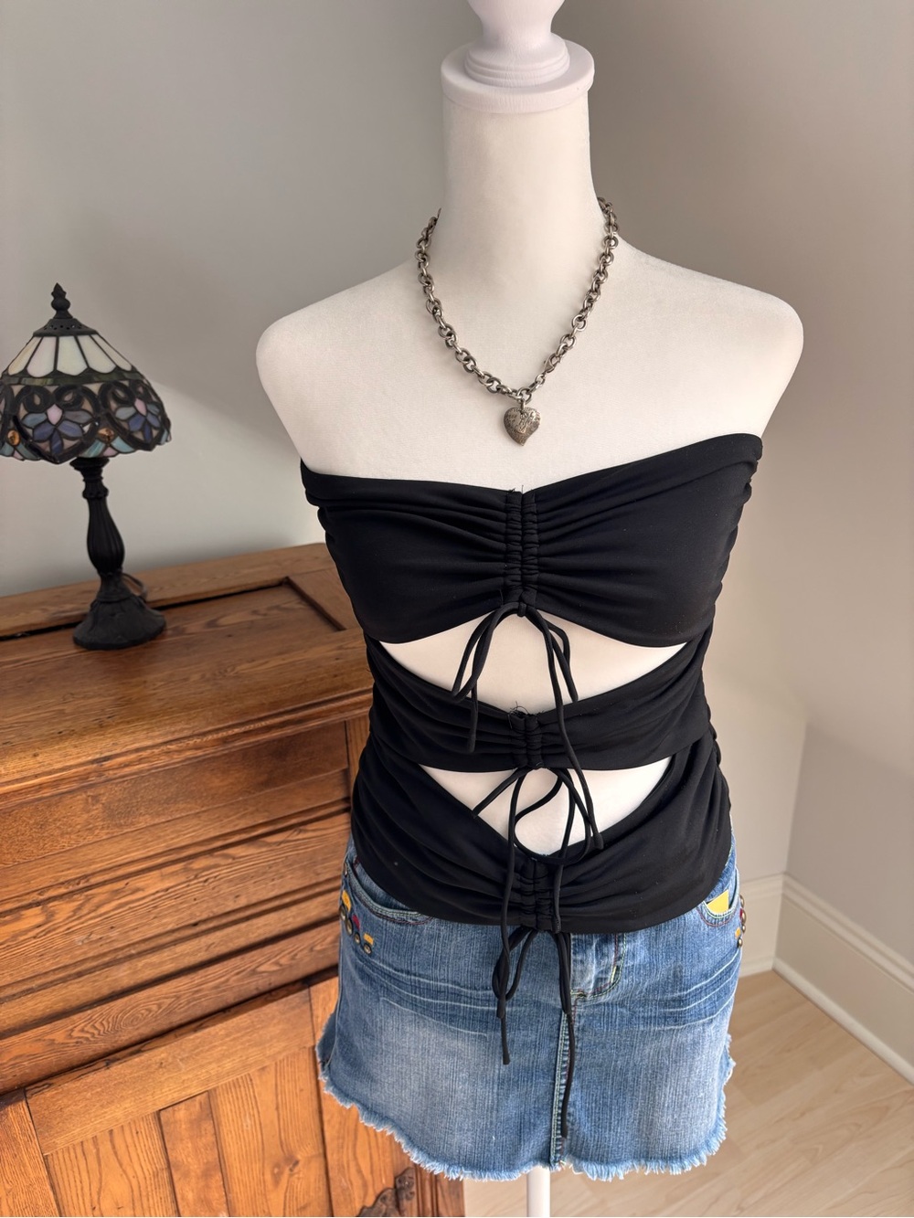 Glassons Black Cut-Out Ruched Tube Top 🖤